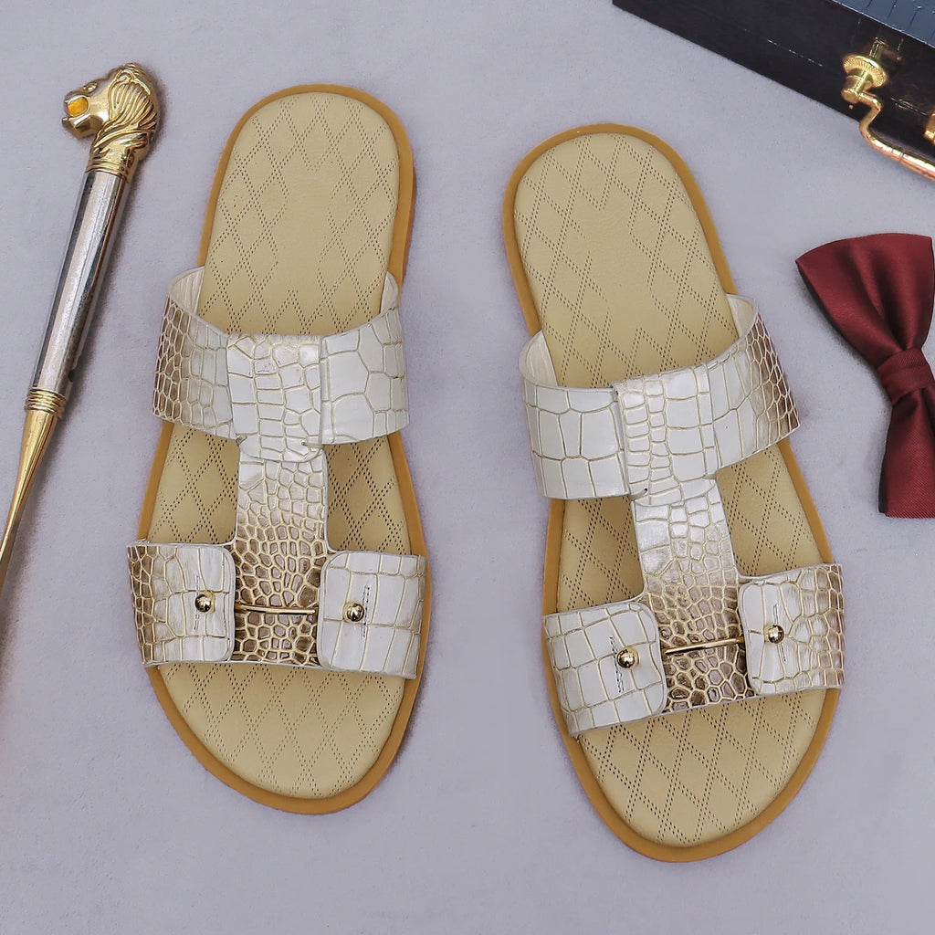 Gradient Croc-Print Leather Slide Sandals – Summer Style