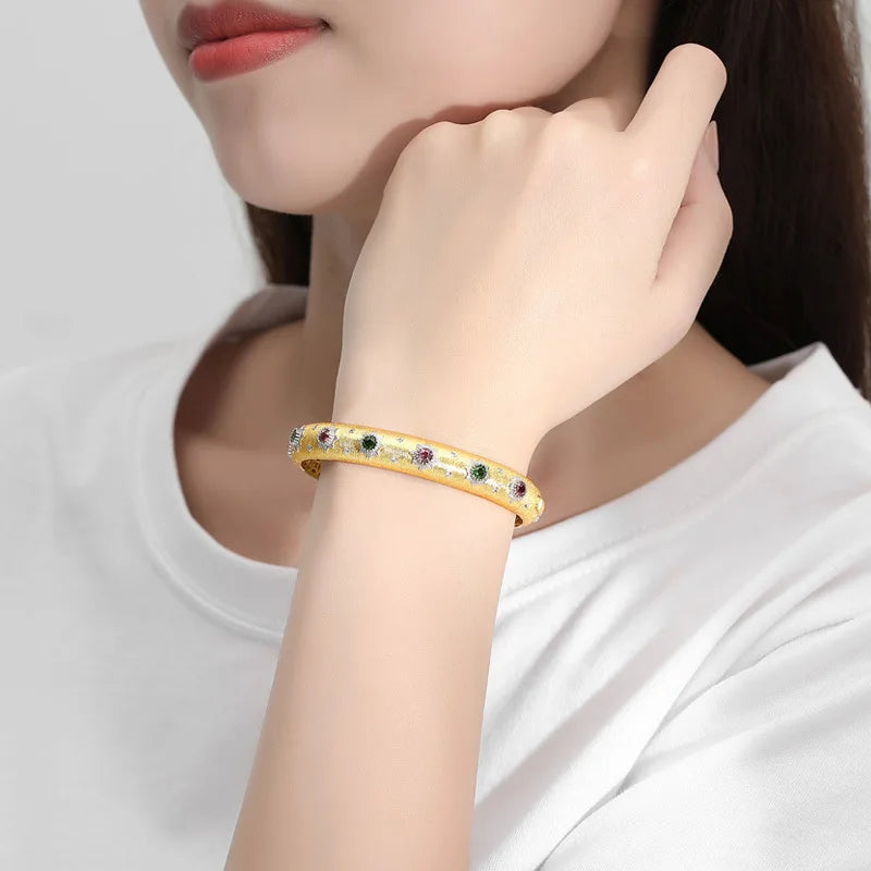 18K Gold Plated Brushed Silver Bracelet