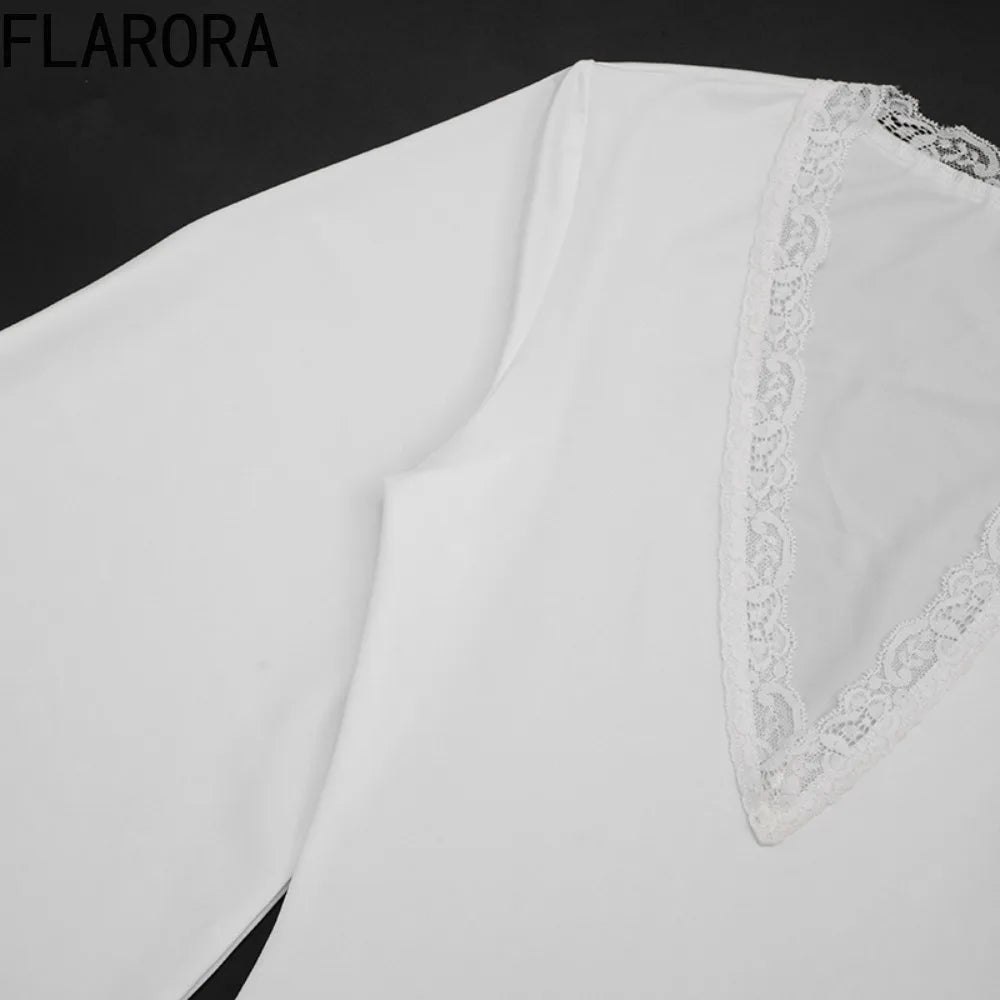 Elegant V-Neck Lace Flare Sleeve Mini Dress