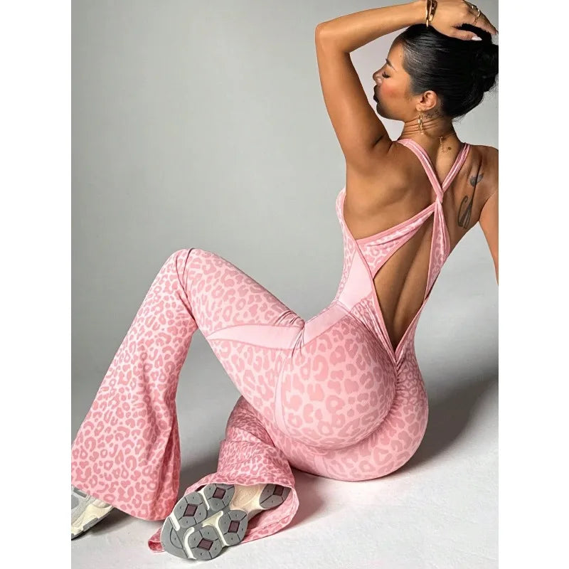 Seamless Leopard Print Yoga Jumpsuit