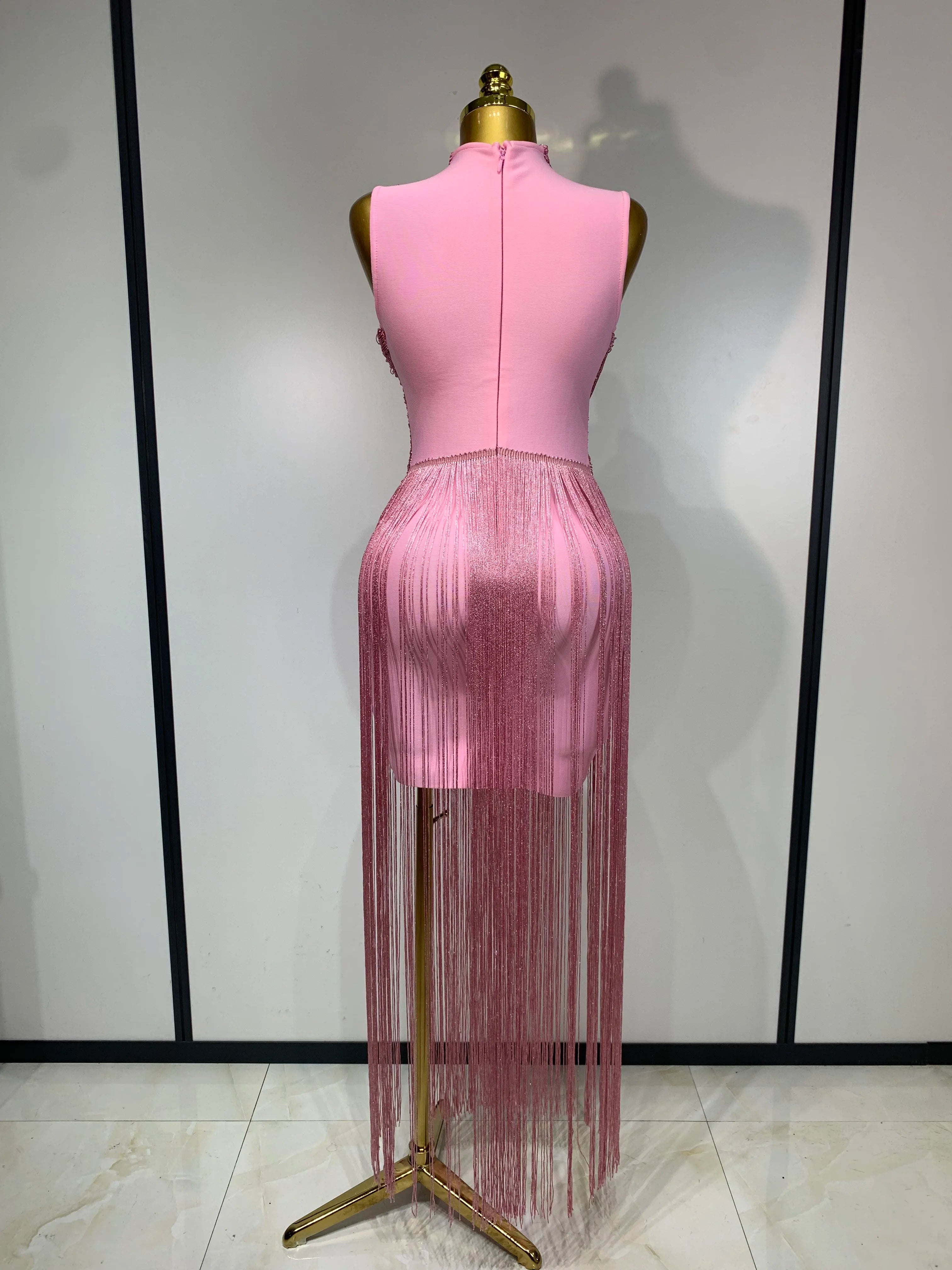 Luxury Sleeveless Tassel Bandage Dress