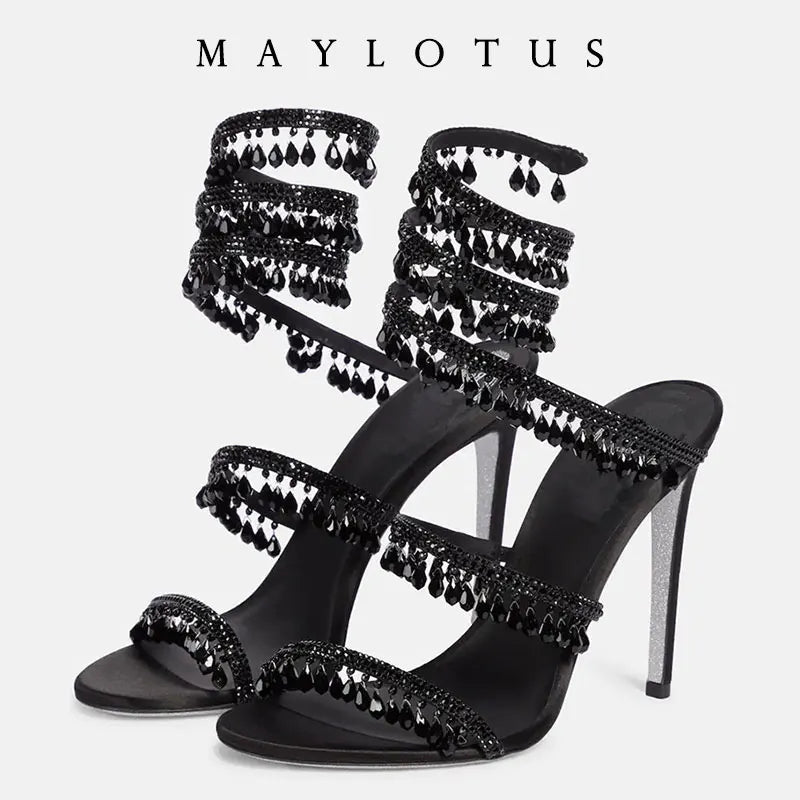 Jeweled Snake-Shaped Stiletto Sandals