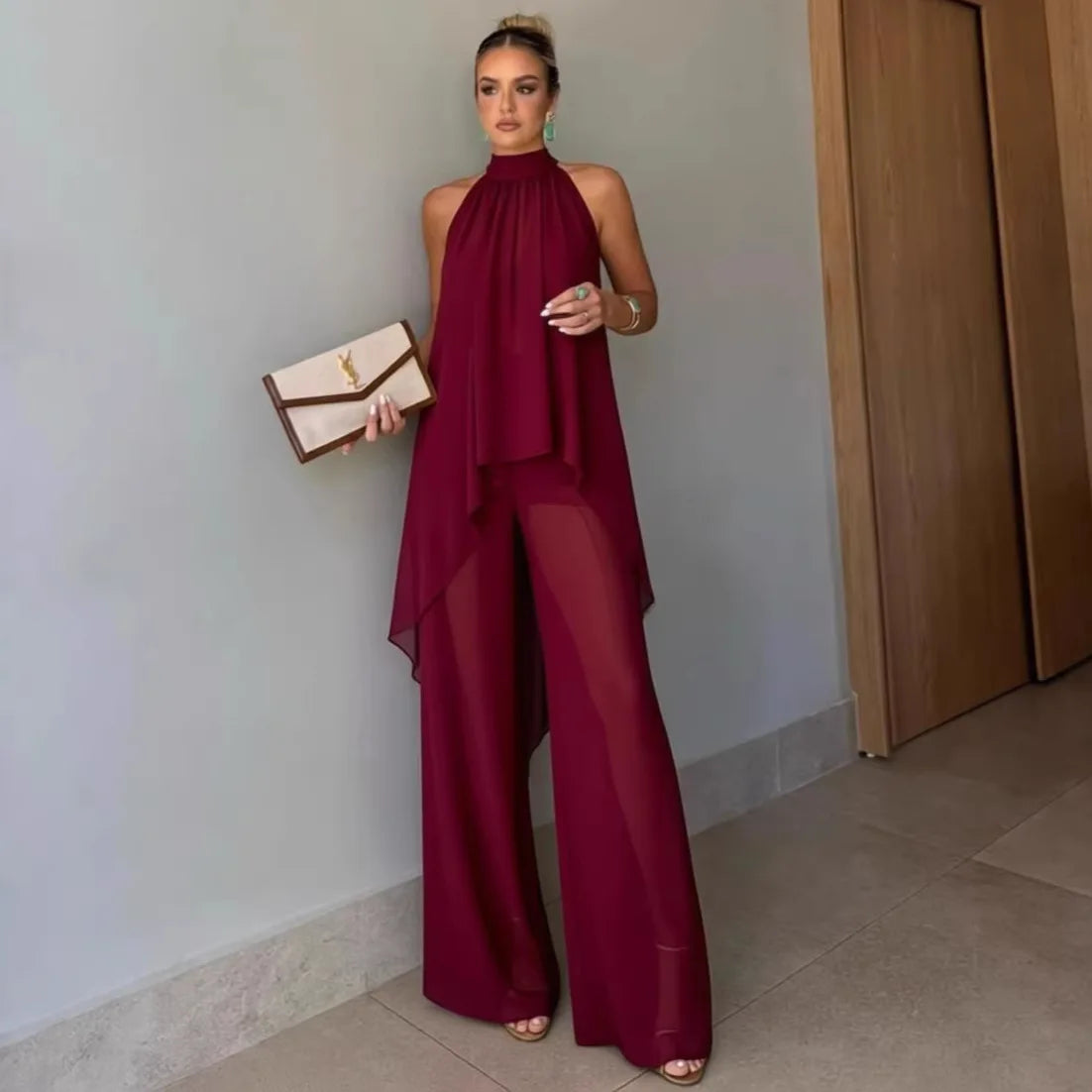 Women Summer Pants Suit: Asymmetrical Sleeveless 2-Piece Set