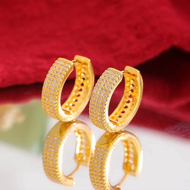 24K Pure Gold Diamond Earrings