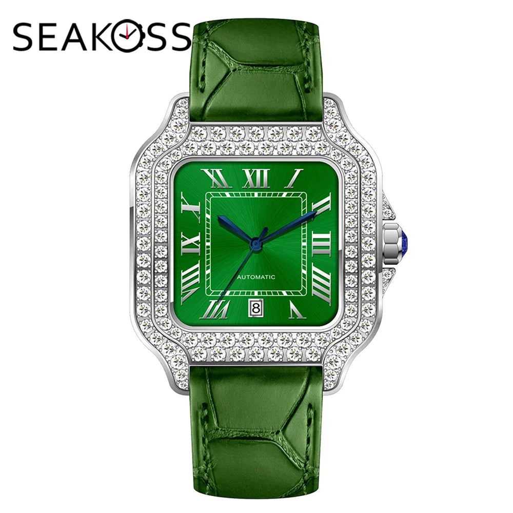 SEAKOSS 40mm Luxury Iced Out Moissanite Watch