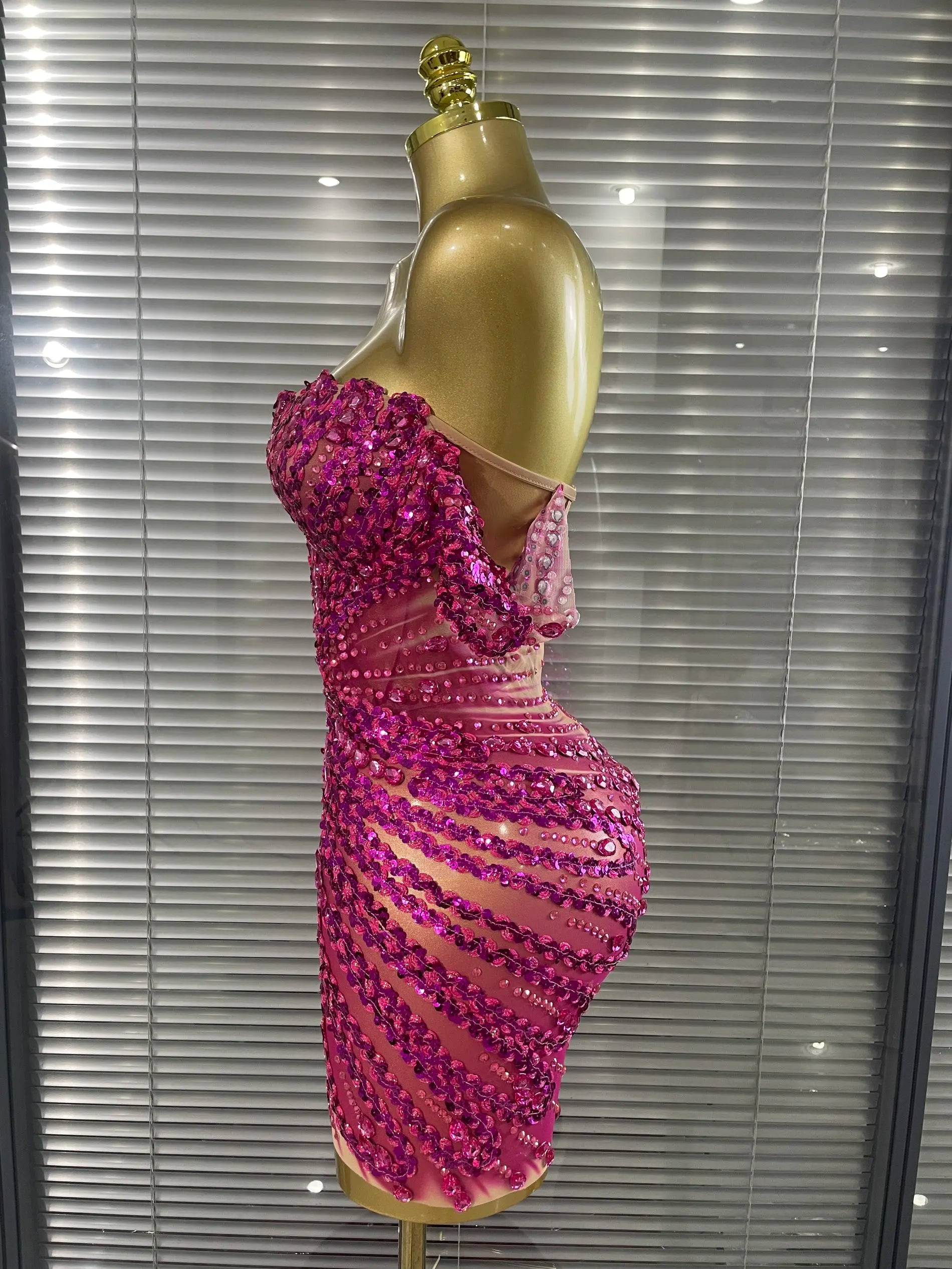 Strapless Shining Sequins Crystal Bodycon Mini Dress