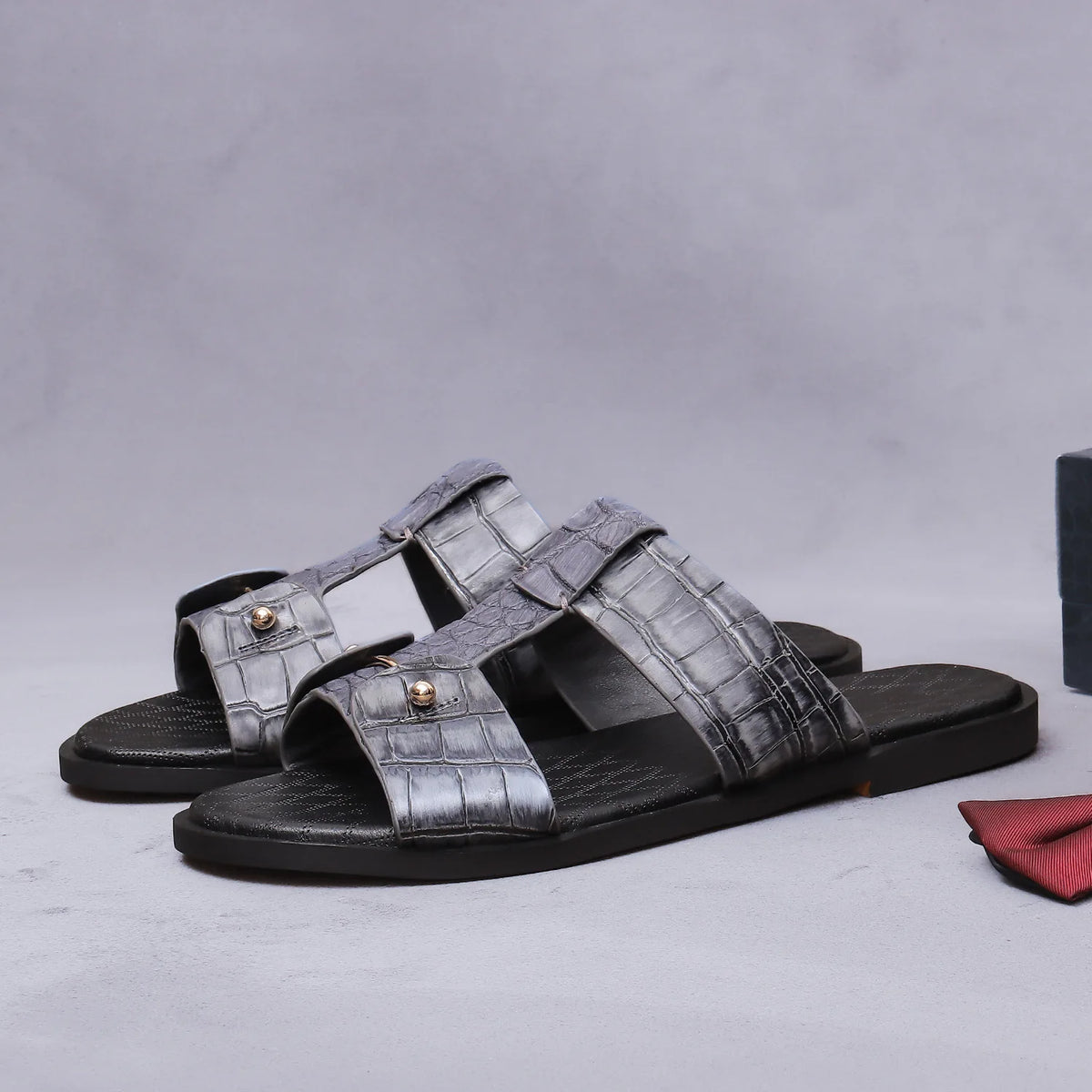 Luxury Men’s Crocodile-Print Leather Sandals