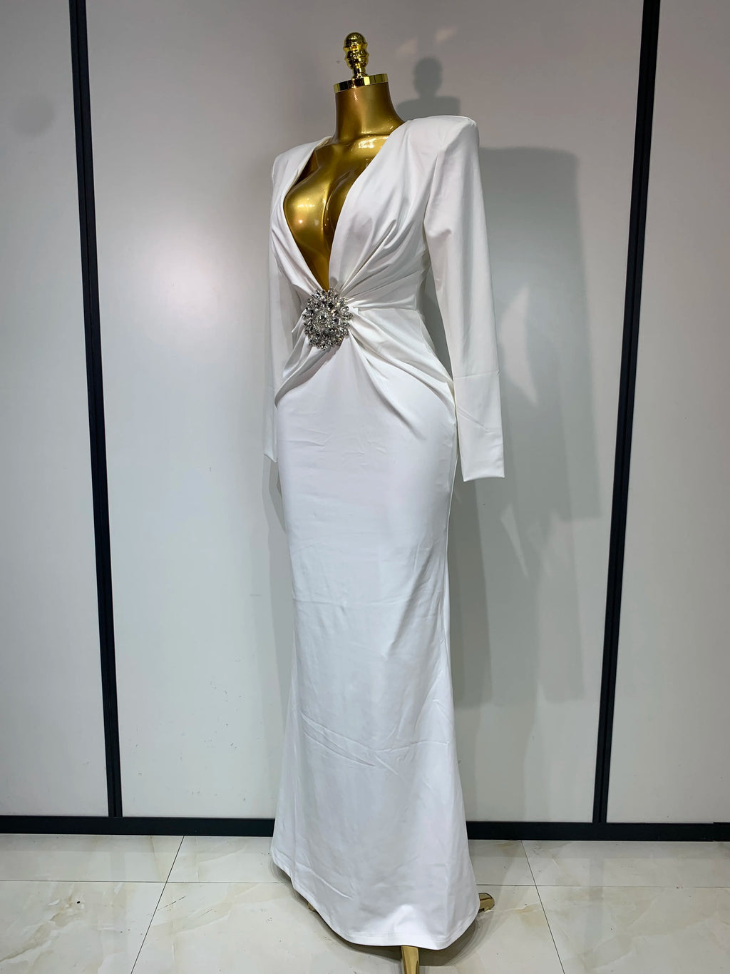 Women’s Long-Sleeve Deep V-Neck Bodycon Maxi Dress – Elegant Evening Partywear