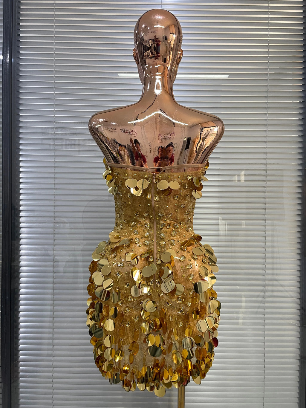 Women’s Gold Glitter Rhinestone Corset Mini Dress – Sexy Party & Showwear
