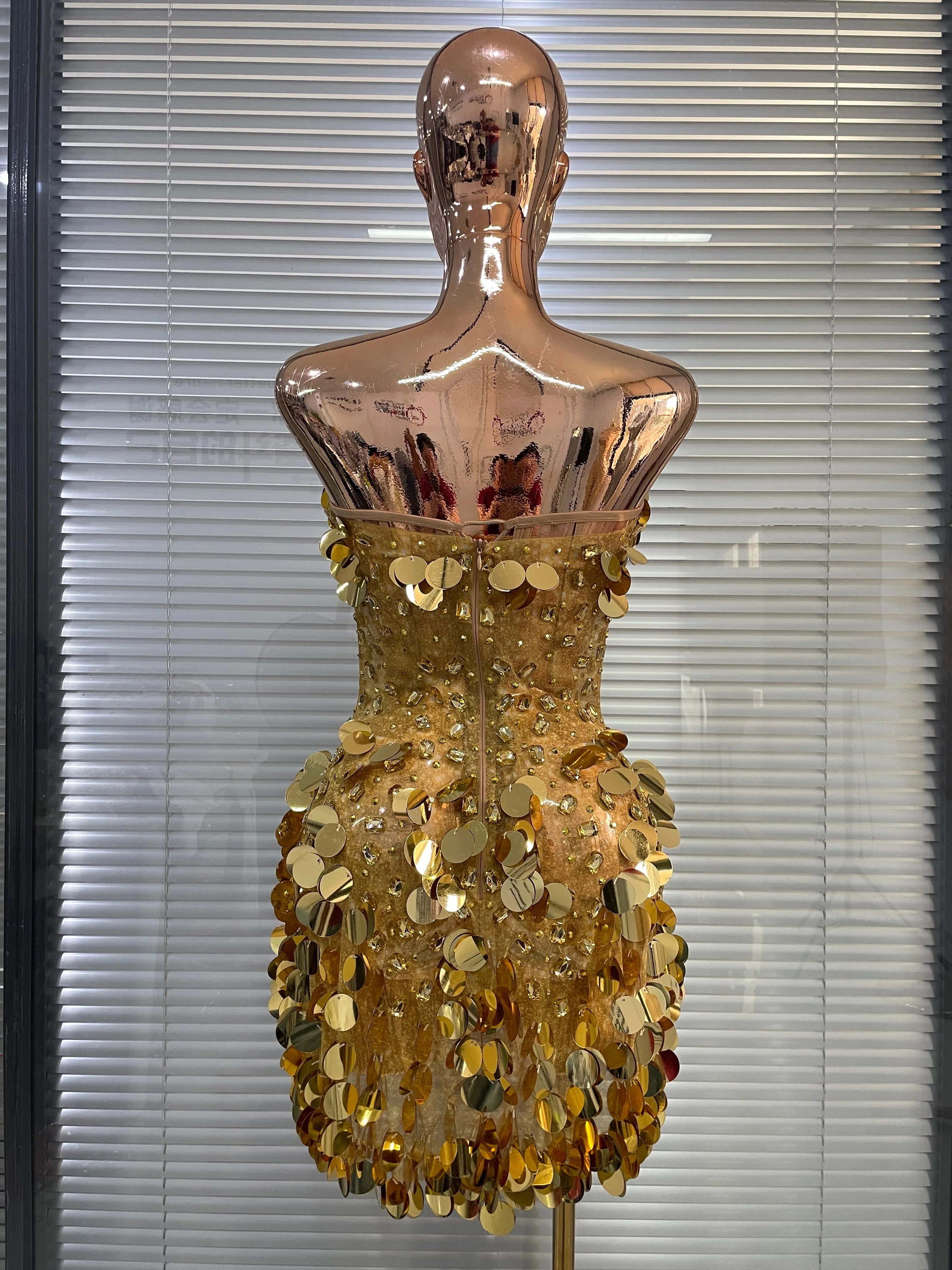 Women’s Gold Glitter Rhinestone Corset Mini Dress – Sexy Party & Showwear