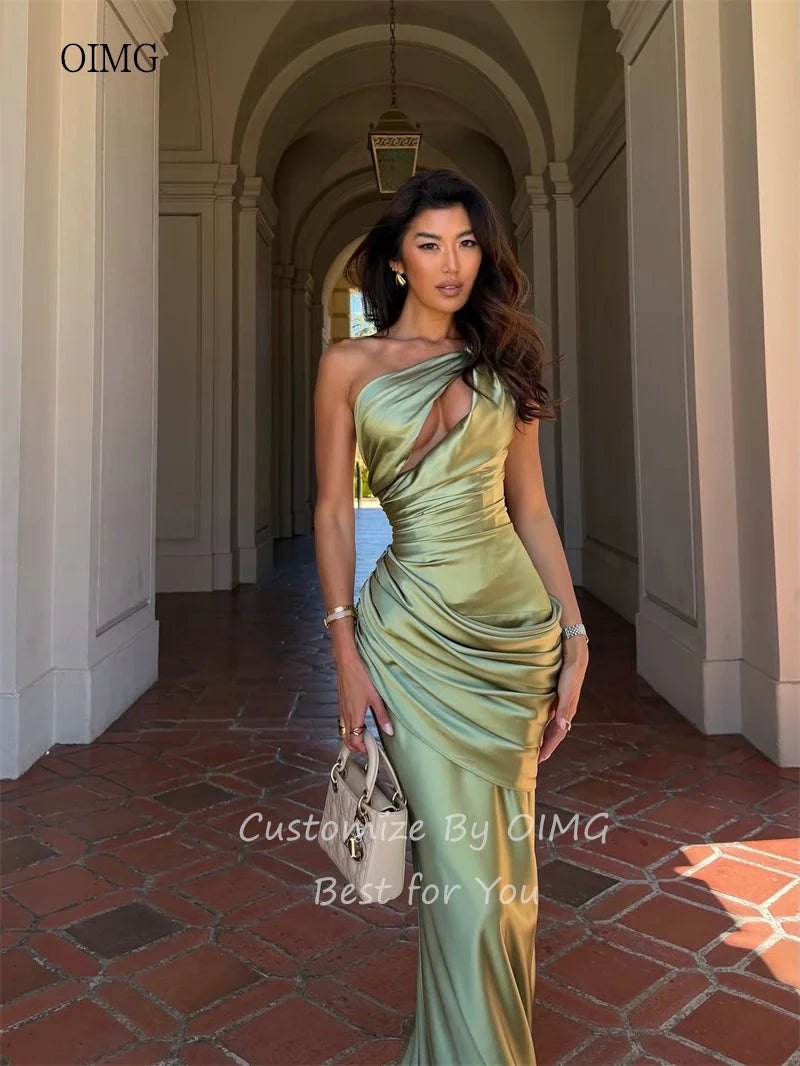 Green One Shoulder Mermaid Prom Gown
