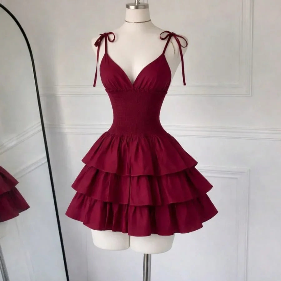 Korean Style V-Neck Ruffle Mini Dress