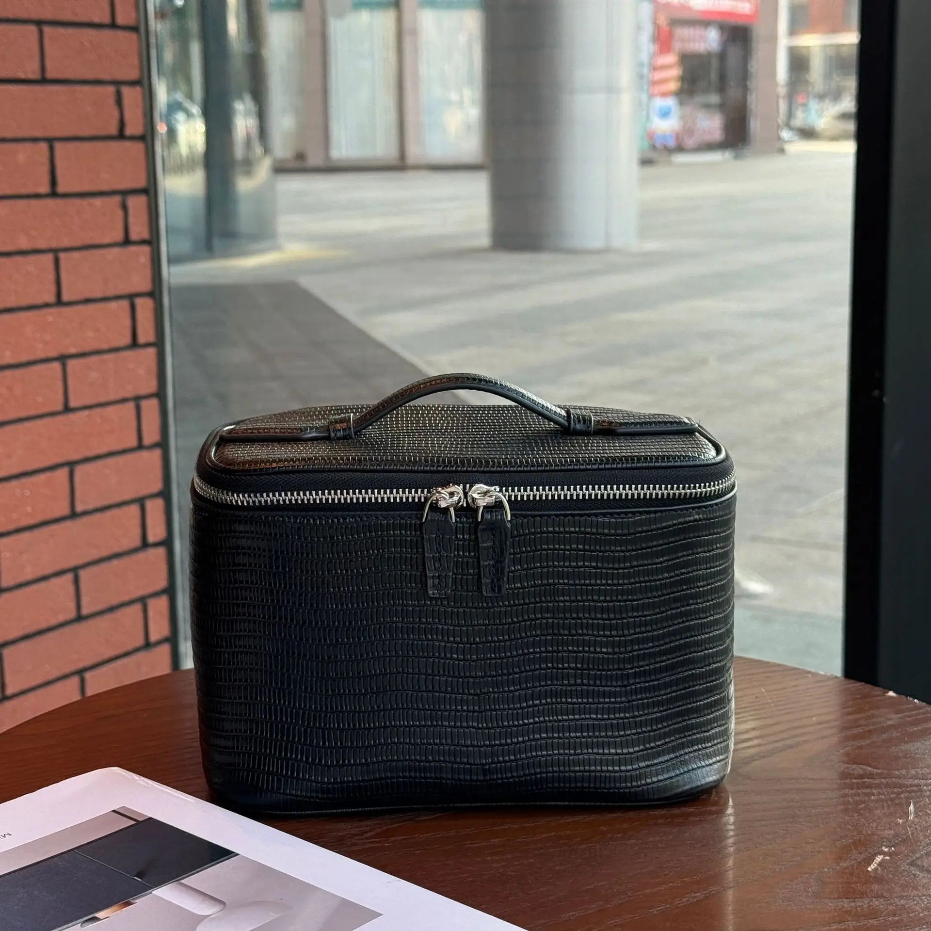 Portable Square Leather Vanity Bag