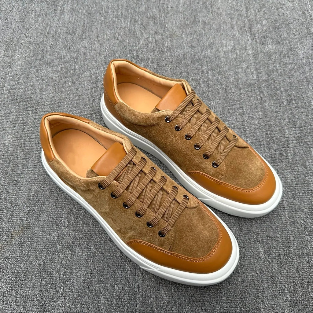 2026 Luxury Cowhide Patchwork Men’s Sneakers – Retro Chunky Sole