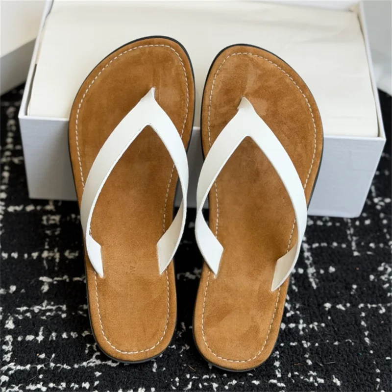 Calf Leather Round Toe Thong Sandals