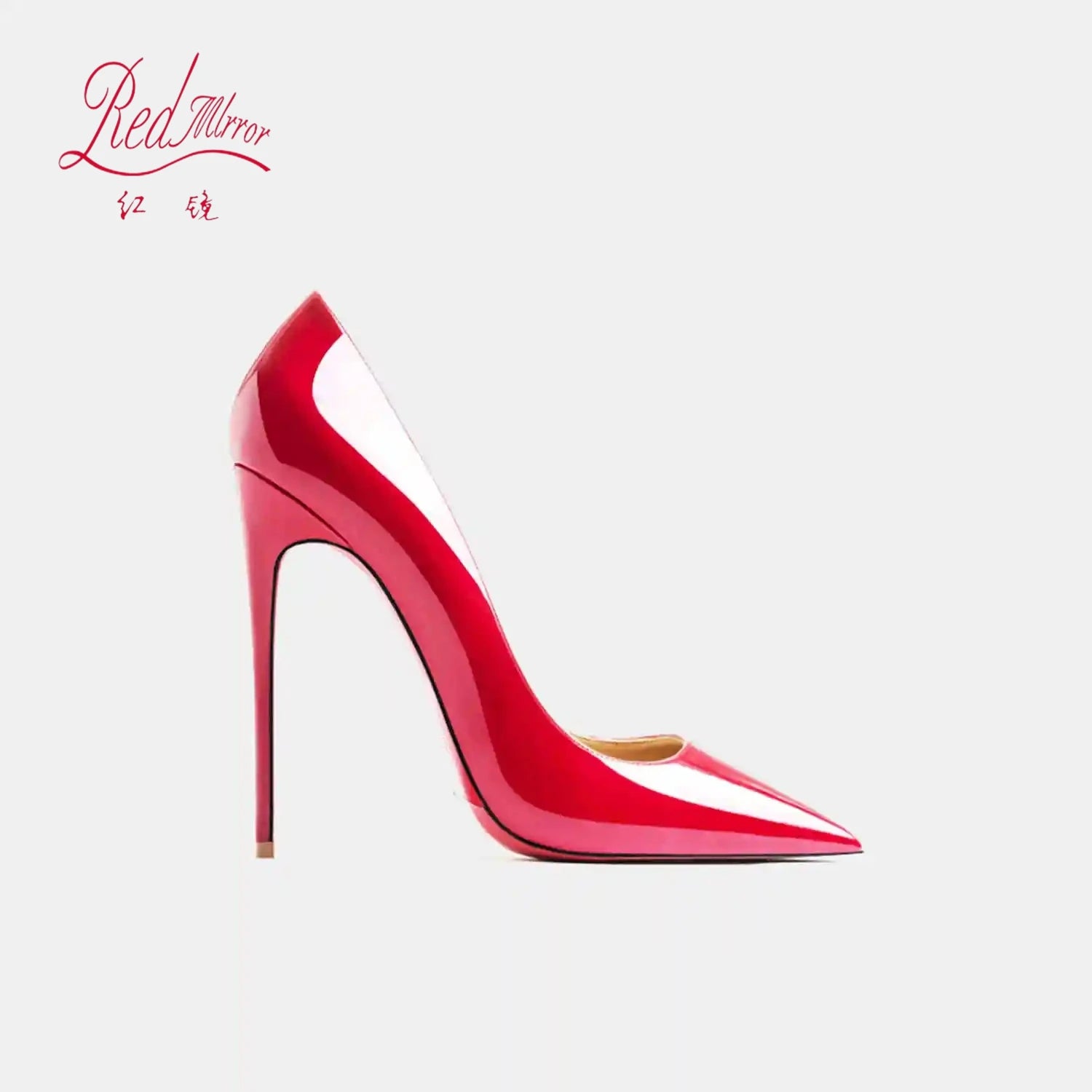 Black Pointed Heels with Red Shiny Bottoms