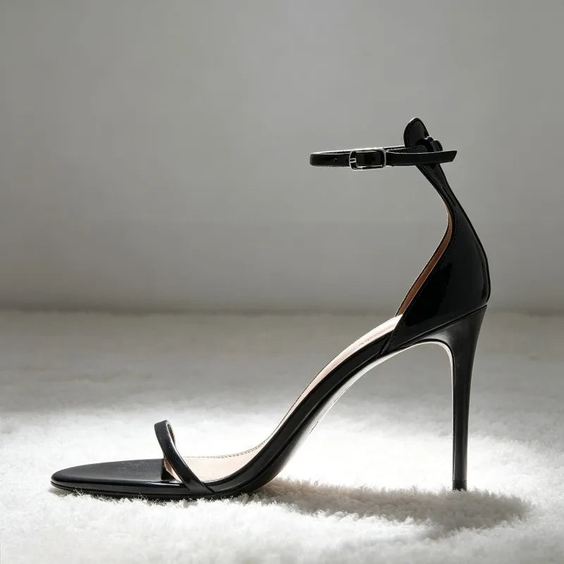 Women's Black Ankle Strap Heeled Pumps