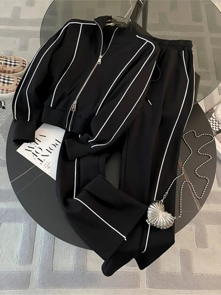 Color-Block Zipper Tracksuit Set