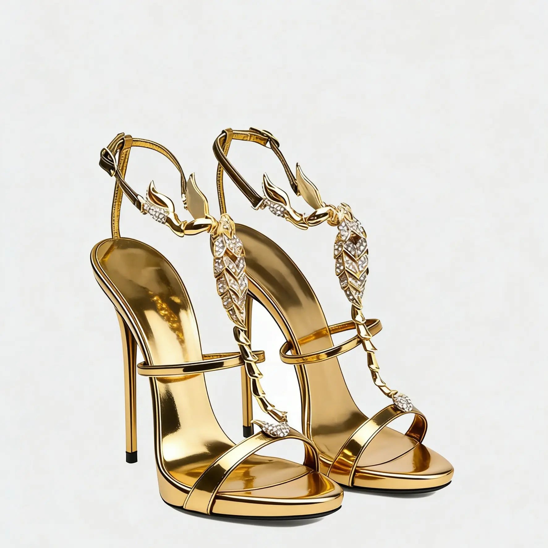 Rhinestone Scorpion Round Toe Stiletto Sandals