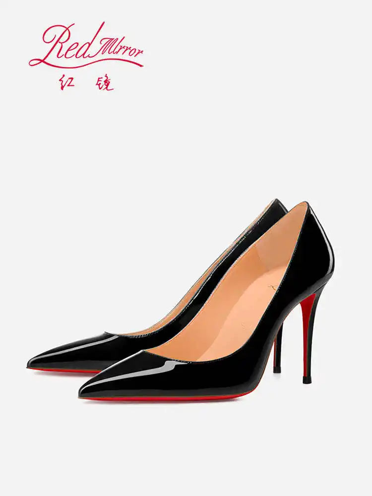 Black Pointed Heels with Red Shiny Bottoms