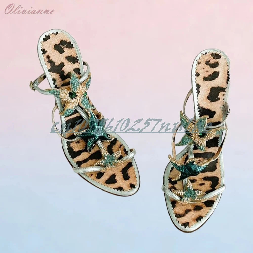 Green Crystal Starfish T-Strap Stilettos