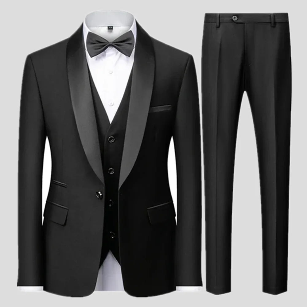 Black Men’s 3-Piece Slim-Fit Suit – Wedding & Party Blazer Set