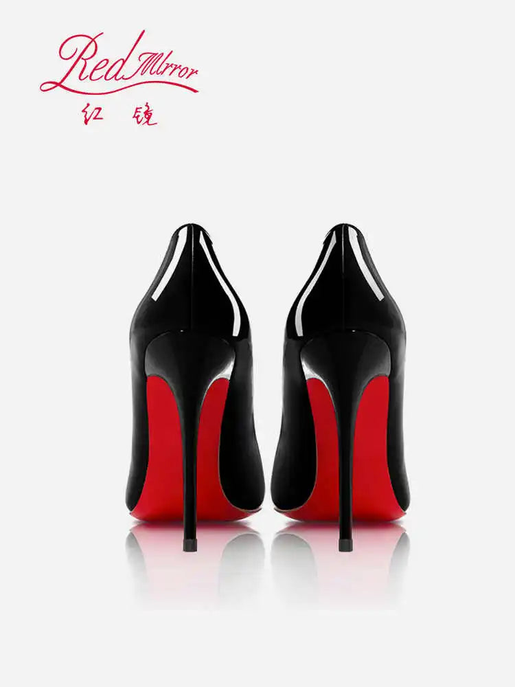 Black Pointed Heels with Red Shiny Bottoms