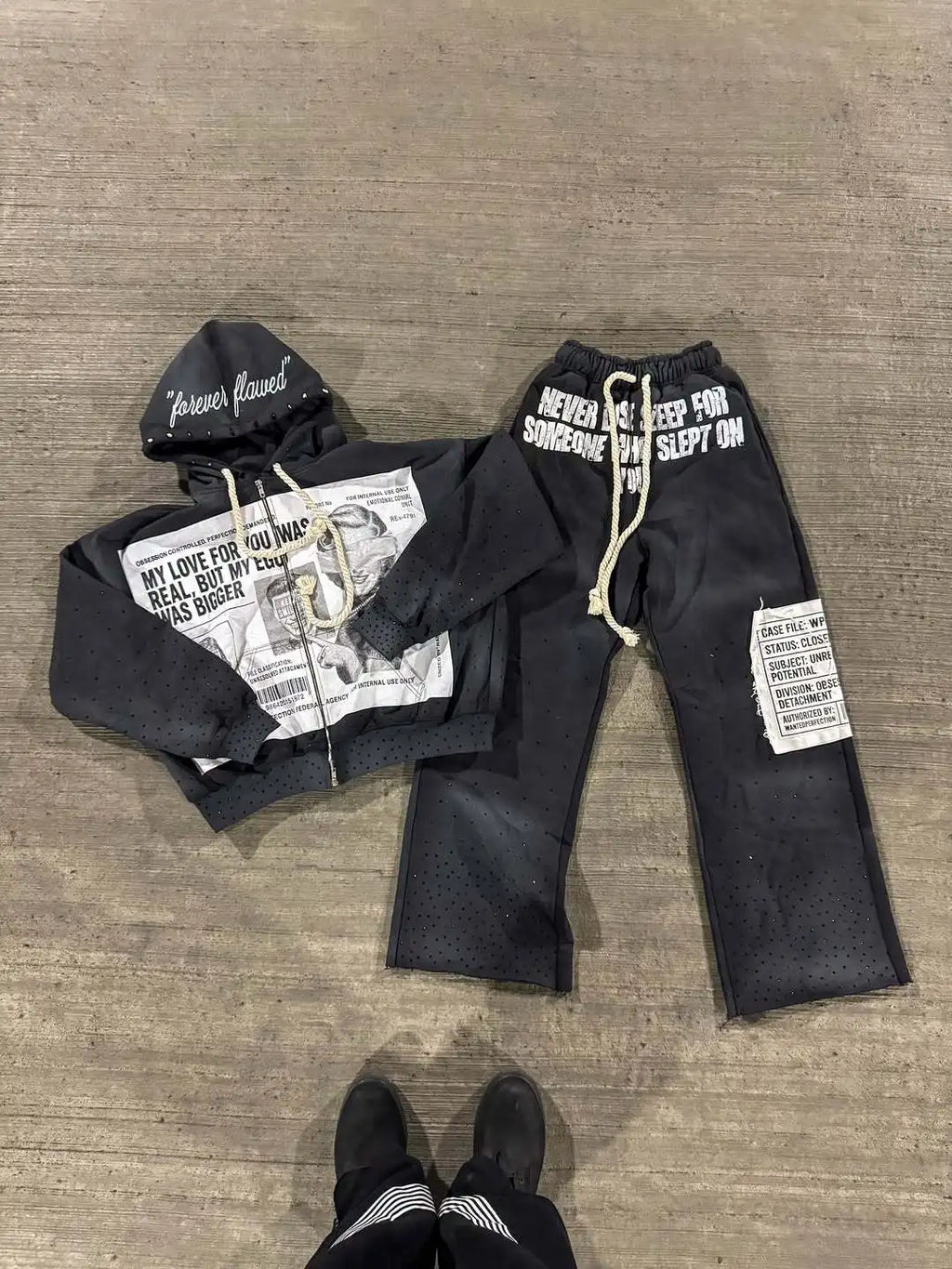 High Street Trendy Street Pants Embroidered Hoodie Design Sense Dark Series Loose Casual Pants Men's and Women's Hoodies Y2K