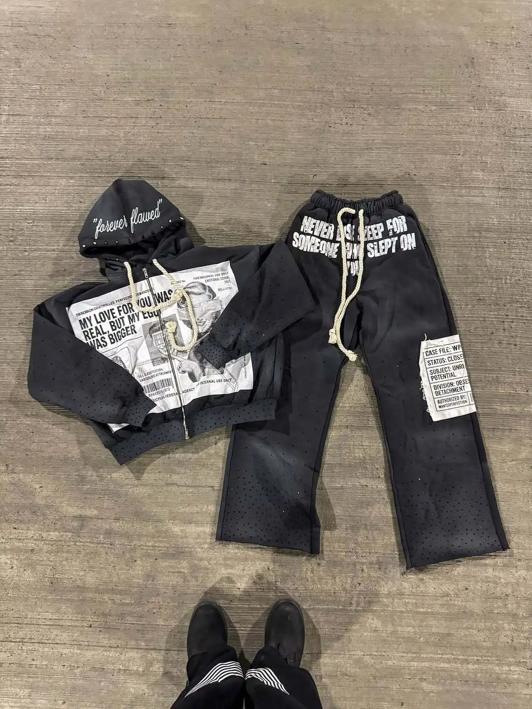 High Street Trendy Street Pants Embroidered Hoodie Design Sense Dark Series Loose Casual Pants Men's and Women's Hoodies Y2K