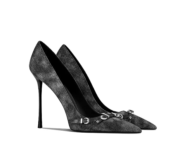 Black Cowboy Pointed-Toe Heels