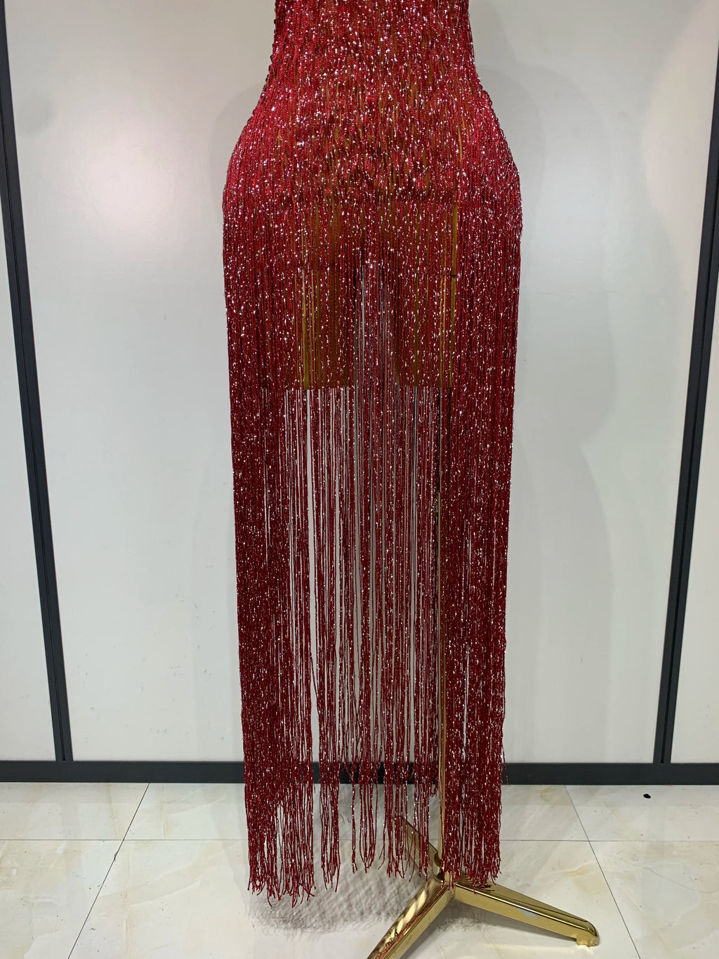 Sparkly Rhinestone Tassel Mesh Performance Bodysuit