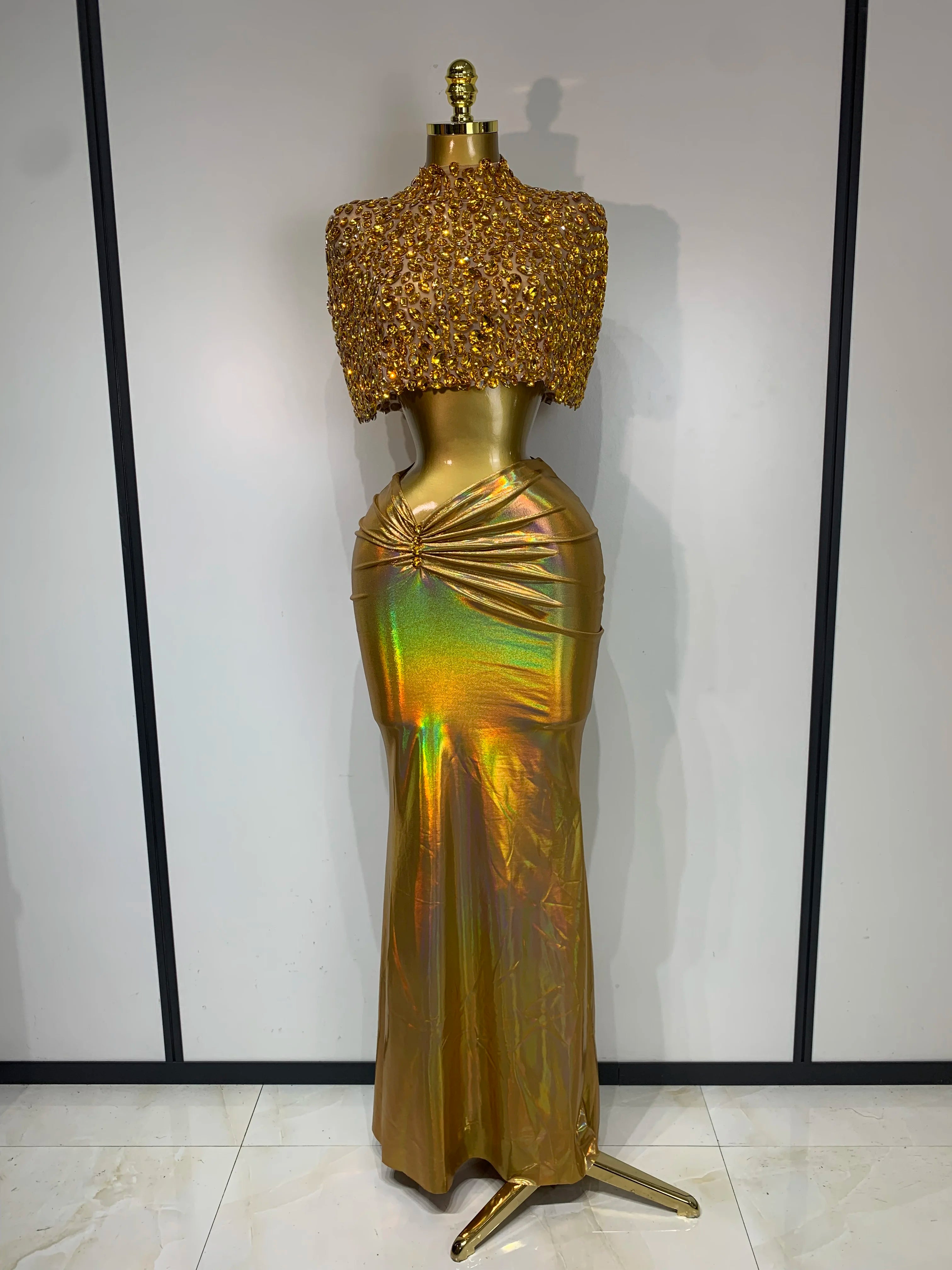 Diamond Evening Party Crop Top & Skirt