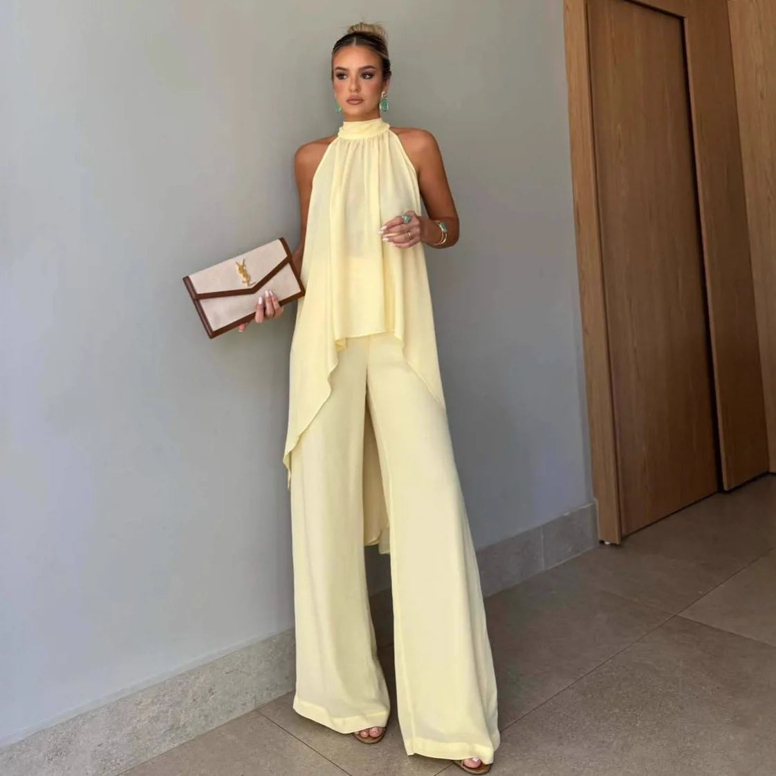 Women Summer Pants Suit: Asymmetrical Sleeveless 2-Piece Set