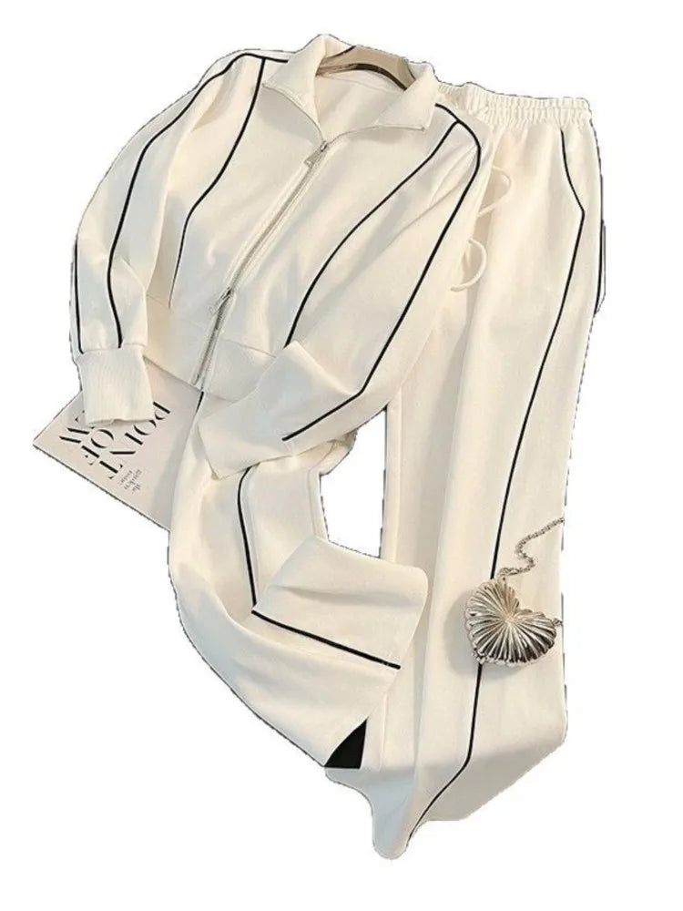 Color-Block Zipper Tracksuit Set