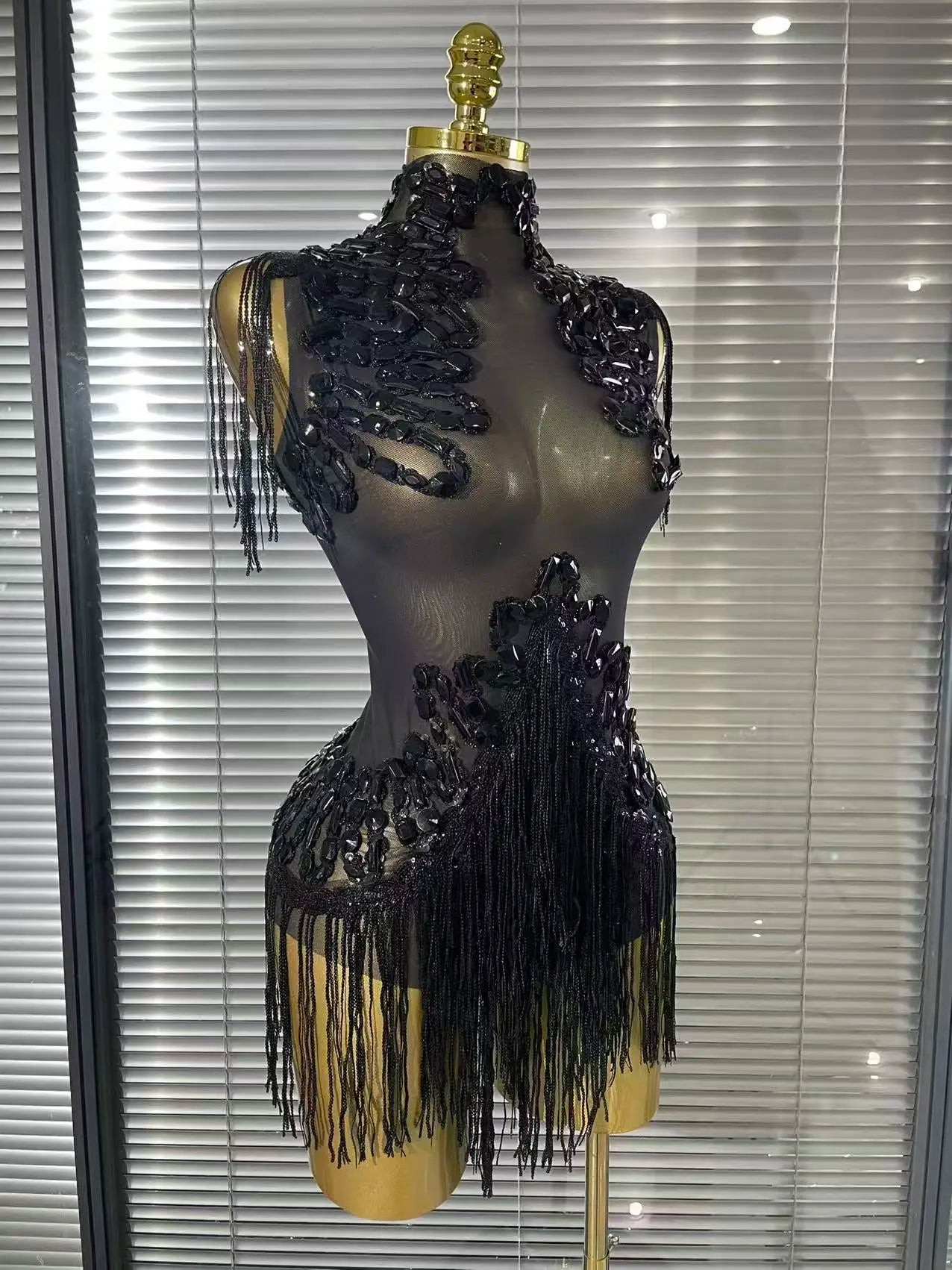 Shining Rhinestone Sequin Tassel Mesh Bodysuit – Sexy Party & Stagewear