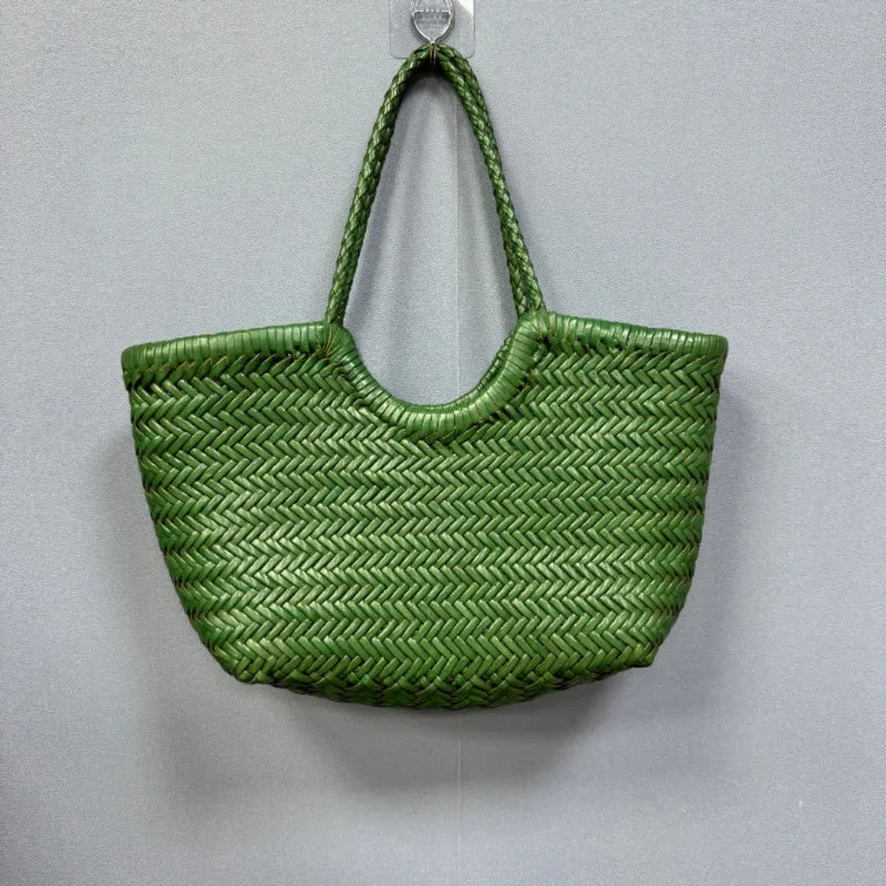 Hand-Woven Genuine Leather Tote Bag