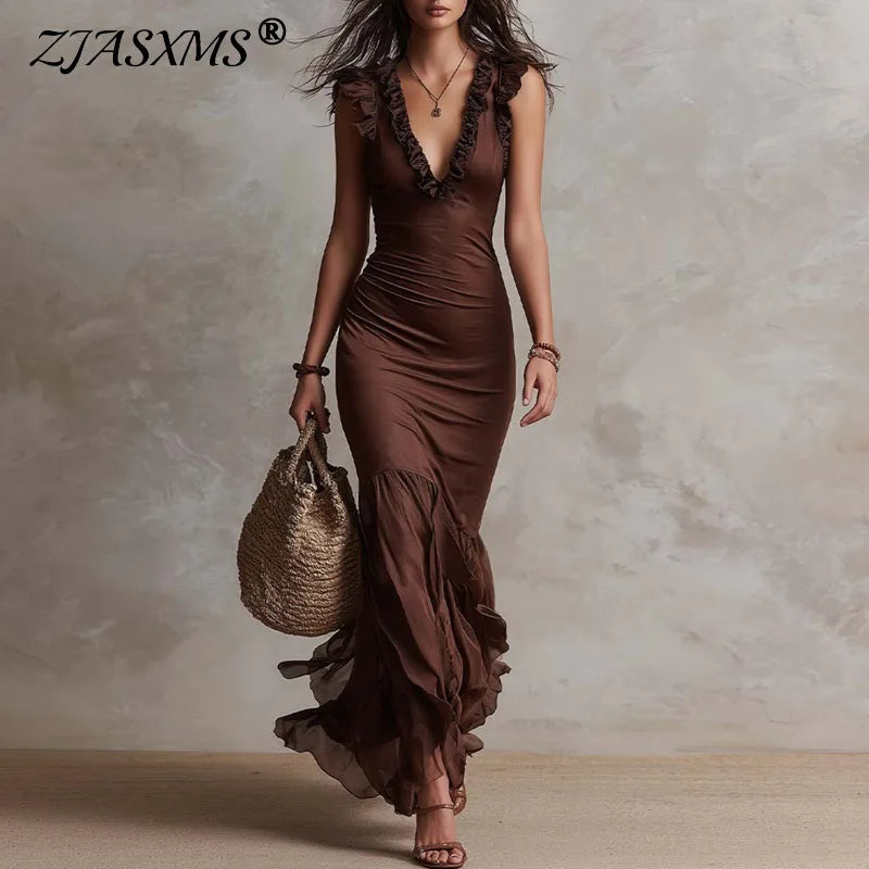 Tiered Ruffle Mermaid Maxi Dress