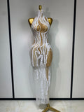 Luxury Pearl & Sequins Transparent Long Dress