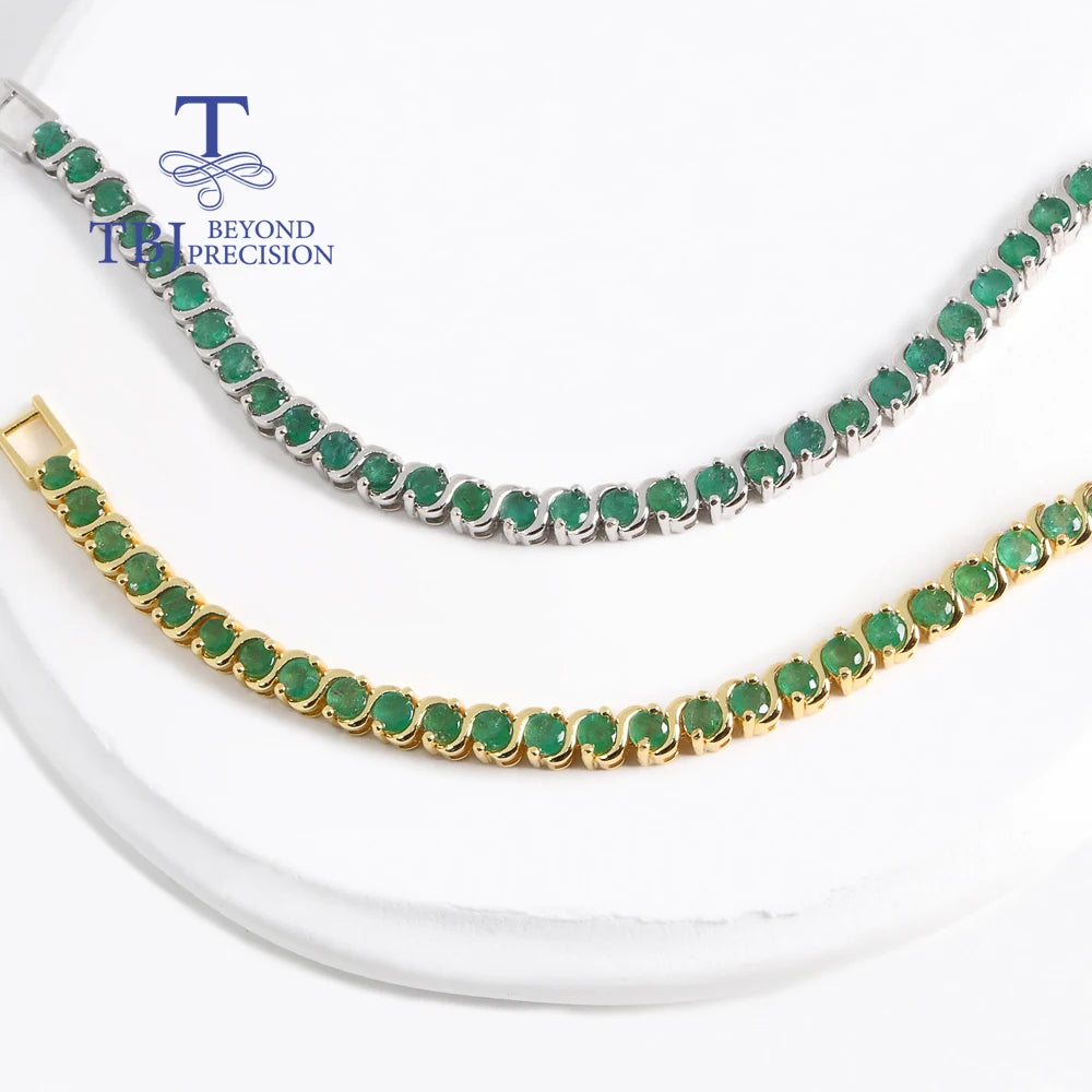 Natural Emerald S925 Silver Bracelet