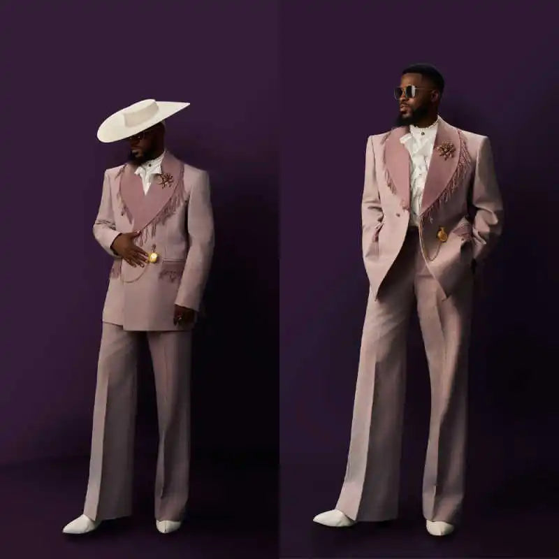 Men’s Elegant Purple & Gold Blazer Set – 2-Piece Formal Suit