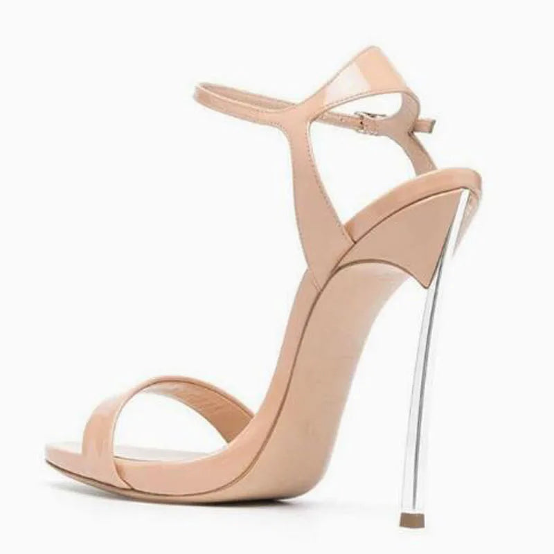 Nude & Black Patent Leather Stiletto Sandals