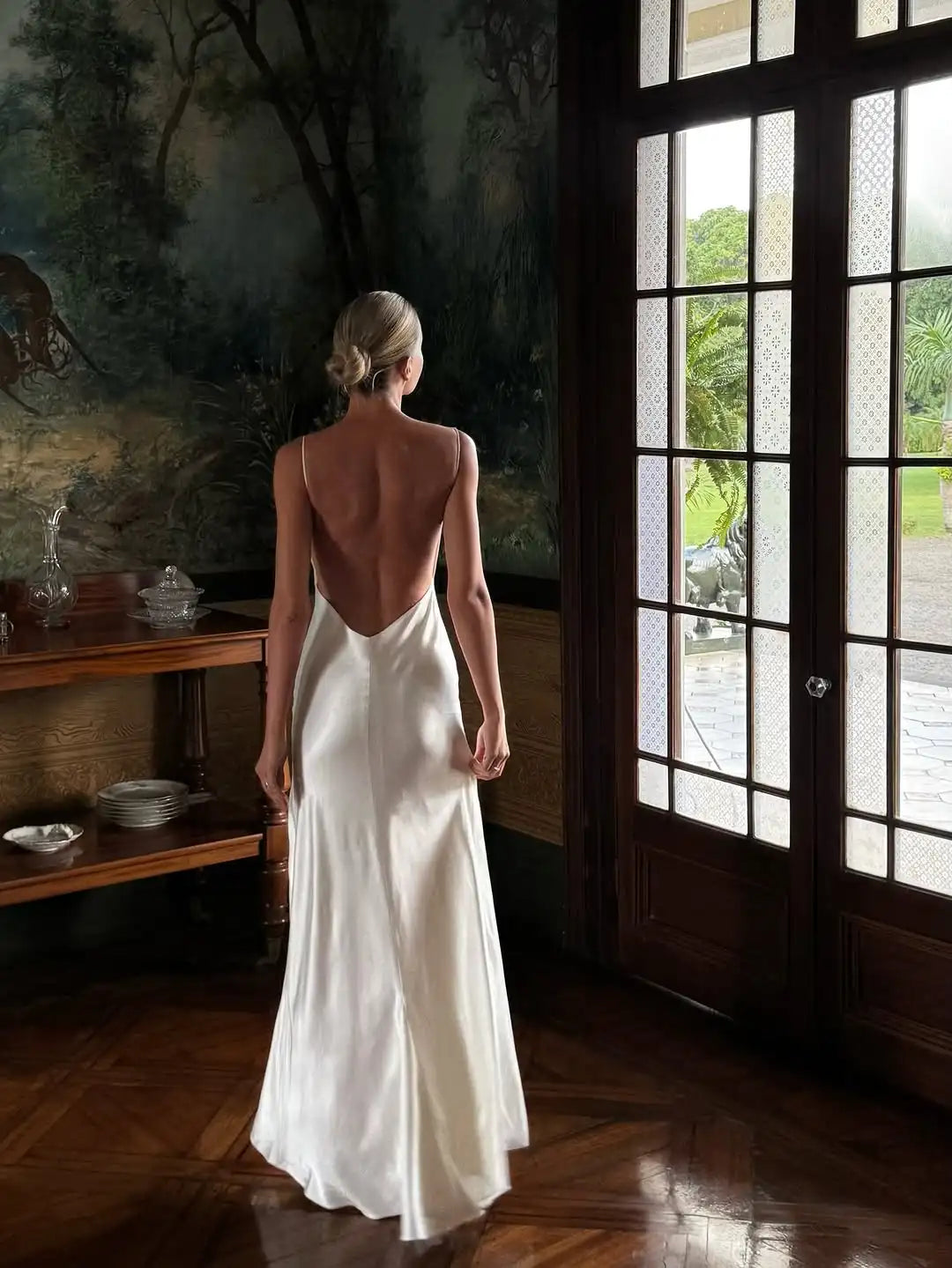 White Satin Backless Slit Maxi Dress