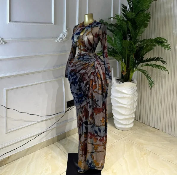 Tie-Dye O-Neck Hole Maxi Dress