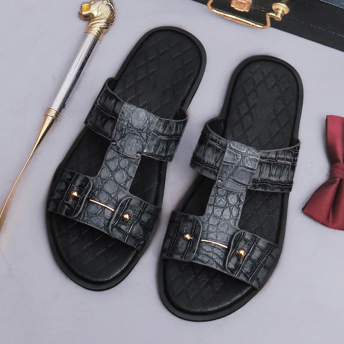 Luxury Men’s Crocodile-Print Leather Sandals