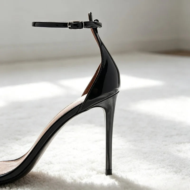 Women's Black Ankle Strap Heeled Pumps