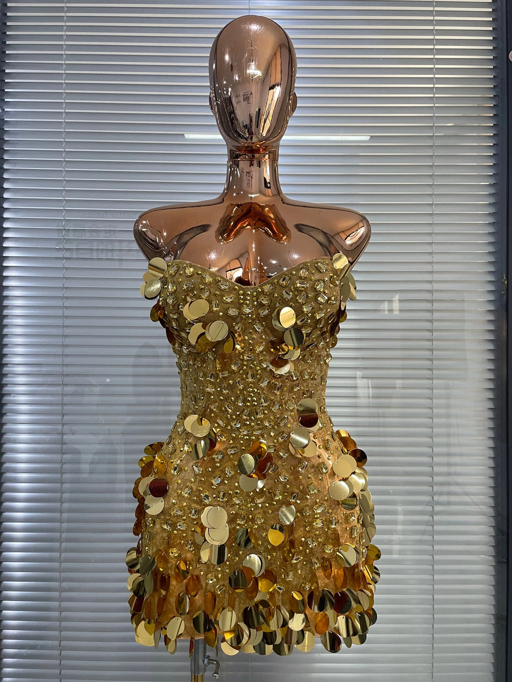 Women’s Gold Glitter Rhinestone Corset Mini Dress – Sexy Party & Showwear