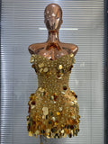 Women’s Gold Glitter Rhinestone Corset Mini Dress – Sexy Party & Showwear