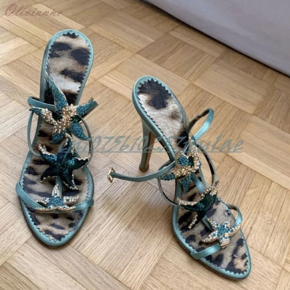Green Crystal Starfish T-Strap Stilettos