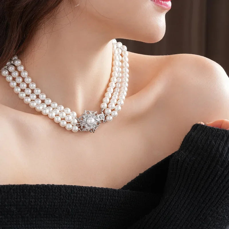 French Style Pearl & Flower Bracelet Set