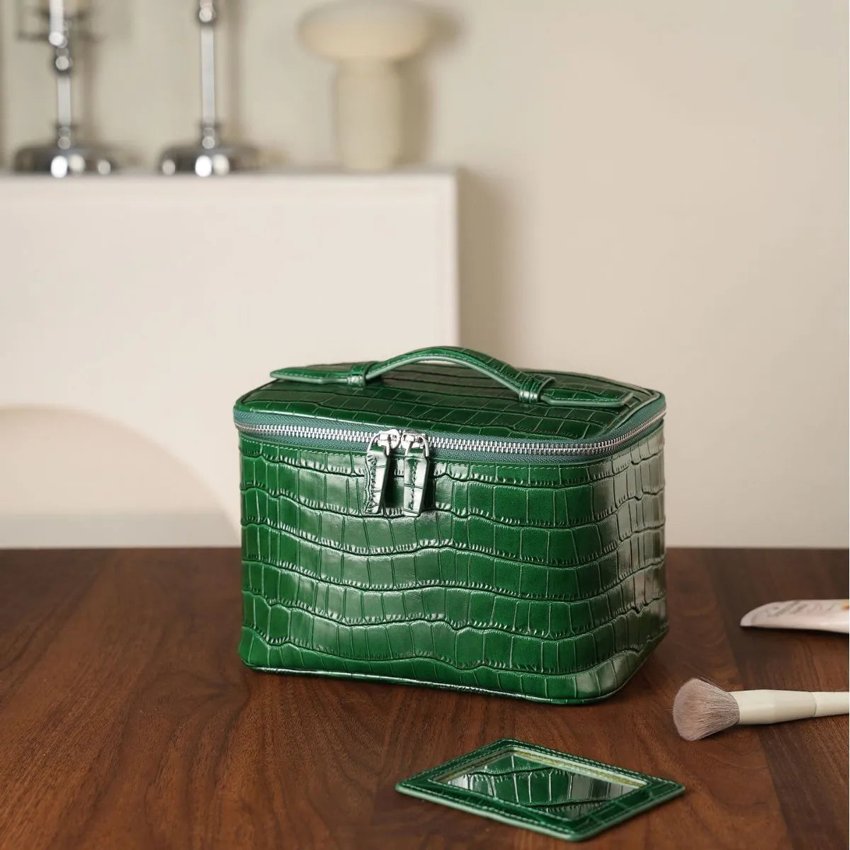 Portable Square Leather Vanity Bag